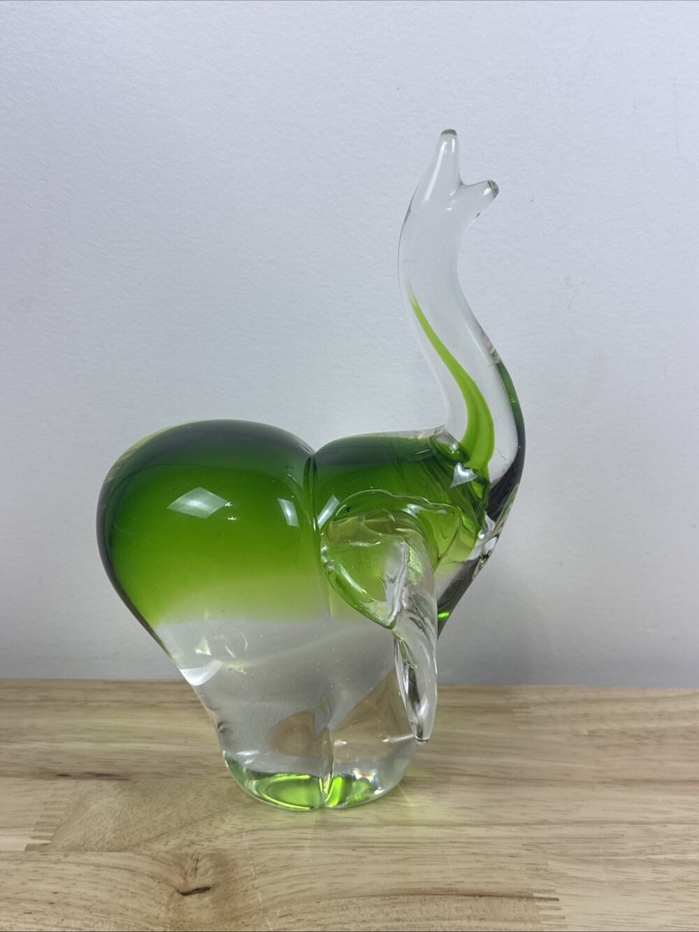 Vintage Handblown Murano Style Glass Green Elephant Sculpture 8.5" X 6"
